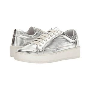 Free People Silver Leather Letterman Sneaker